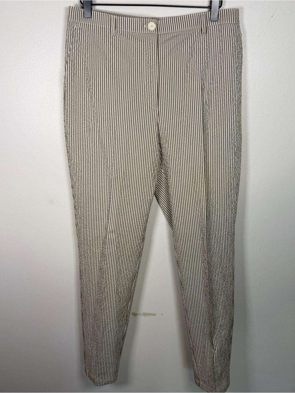 Akris Punto Seersucker Stripe Suit Set Blazer Pants Cotton Stretch US 6 Cream - Picture 7 of 12